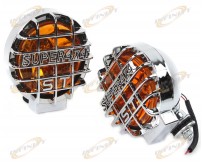 LOT 2 CHROME HOUSING 12V AMBER HALOGEN FOG HEAD LIGHTS LAMPS LIGHT 4X4 OFF ROAD